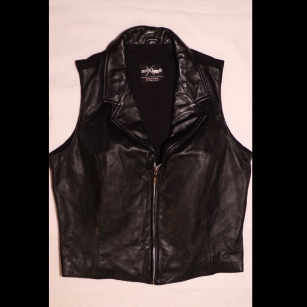 Black Maxima Zip Up Leather Vest